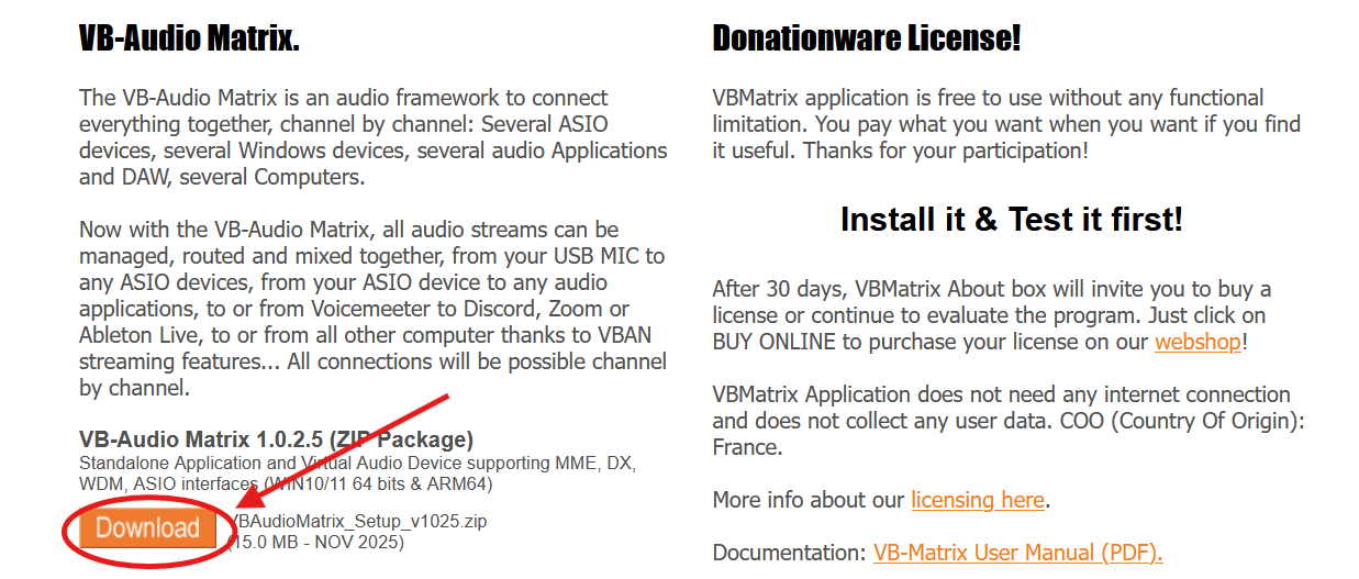 Localização do botão de download Botão de download